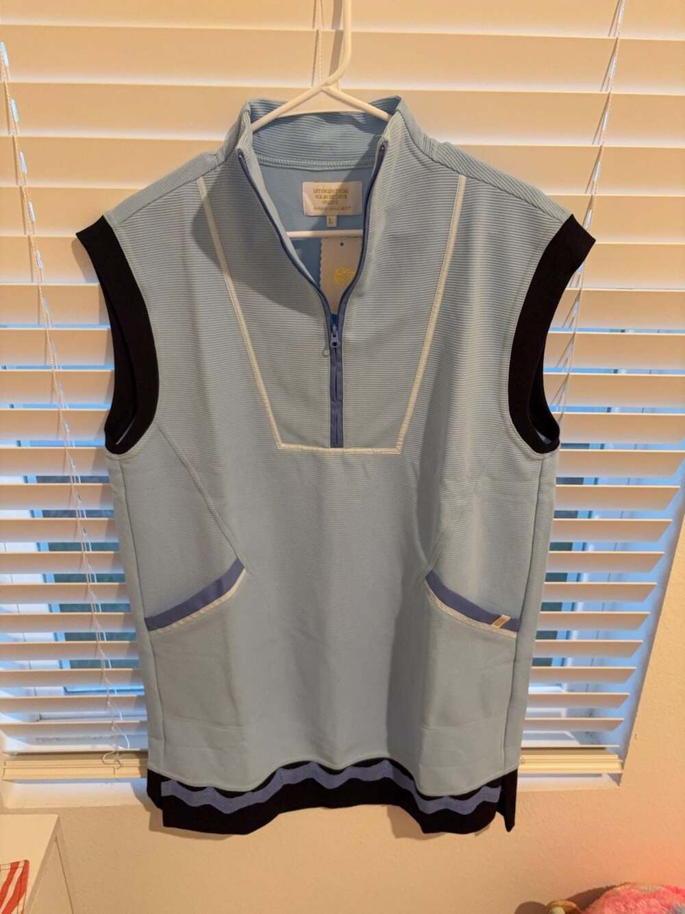 Simply Southern Women's Quarter Zip Sleeveless Dress Light Blue Size L
